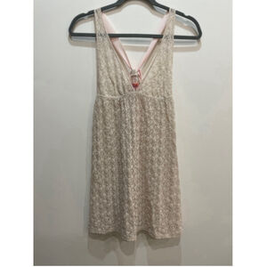 Free People Cream and Pink Lace Slip Dress